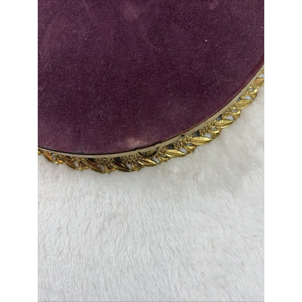 VTG 60s MCM HOLLYWOOD REGENCY GLASS & BIRD FLORAL FILIGREE ORMOLU VANITY TRAY
